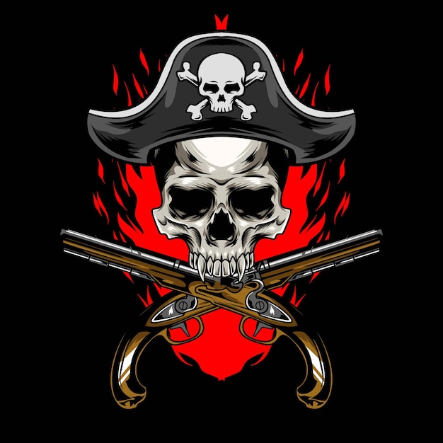 Vettore vettore dell'illustrazione del logo del cranio dei pirati