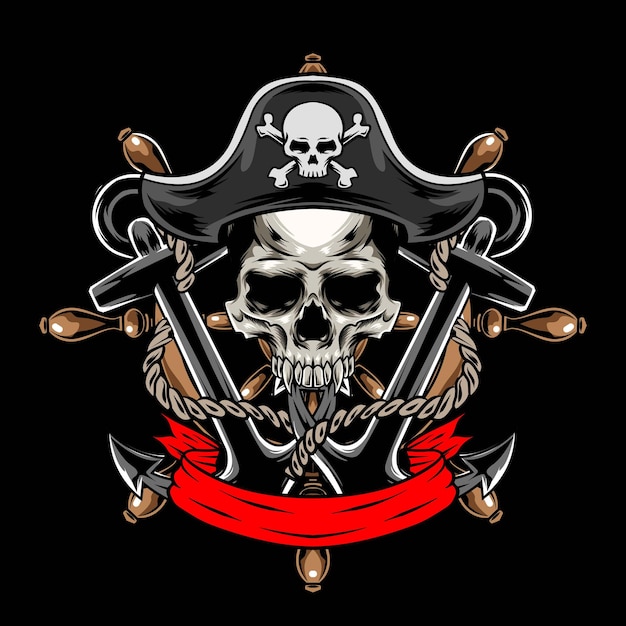 Vettore vettore dell'illustrazione del logo del cranio dei pirati