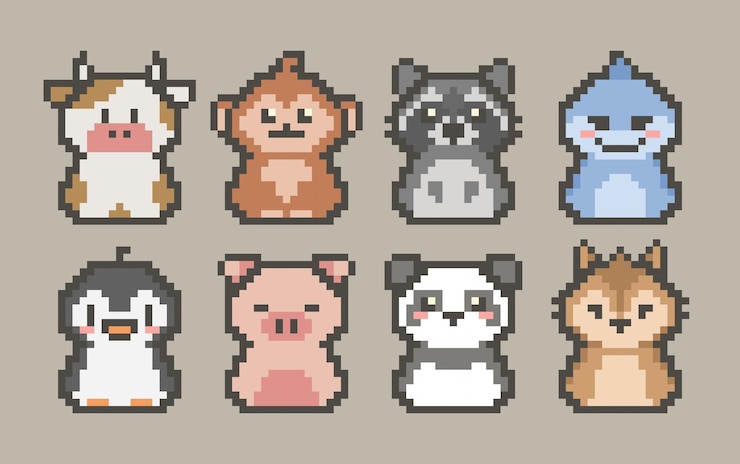 Vector ベクター・ピクセル・アート 動物シリーズ コレクションのアイコンとステッカー 8ビットスタイル
