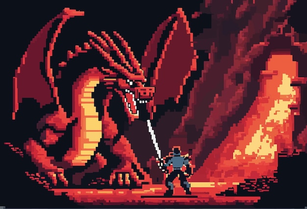 vector pixel art of the dragonvector pixel art of the dragonpixel art style of dragon fighting in