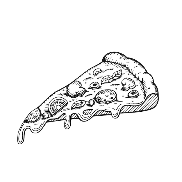 Vettore disegno della fetta di pizza vettoriale illustrazione della pizza disegnata a mano ottimo per il poster del menu o l'etichetta isolata