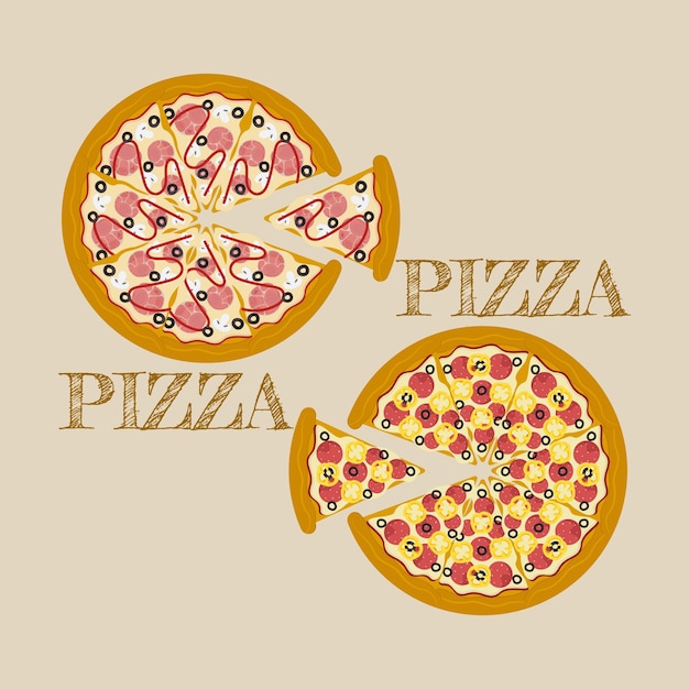 Vector pizza slice Fast food illustration