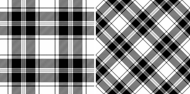 Vector plaid pattern of fabric tartan textile with a texture background seamless check set in monochrome colors