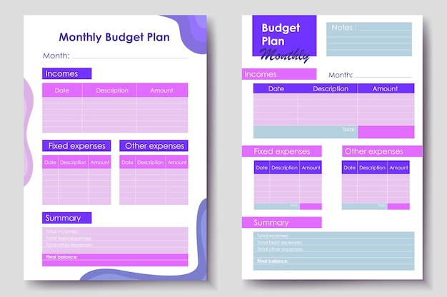 Vector planner pages templates budget planner template daily weekly monthly project budjet and meal