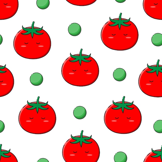 Vector vector plantaardig patroon met schattige tomaten op een witte achtergrond