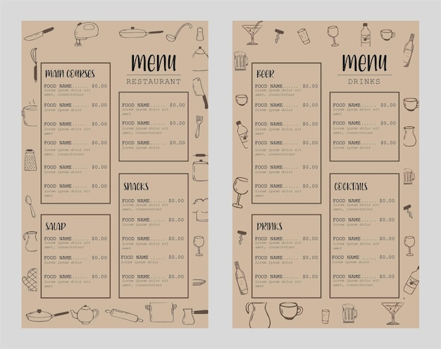 Vector plantilla de menu de restaurante редактируемые конфуэнтес