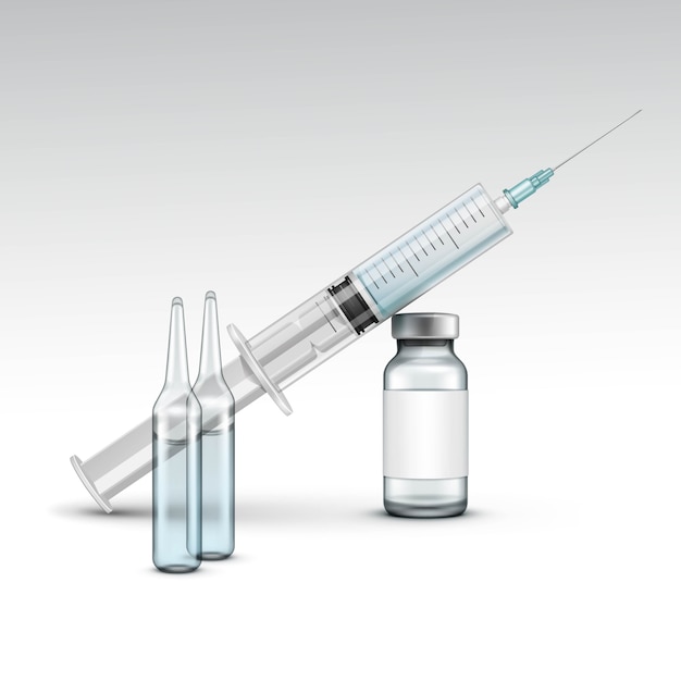 Vector plastic medical syringe isolated on white