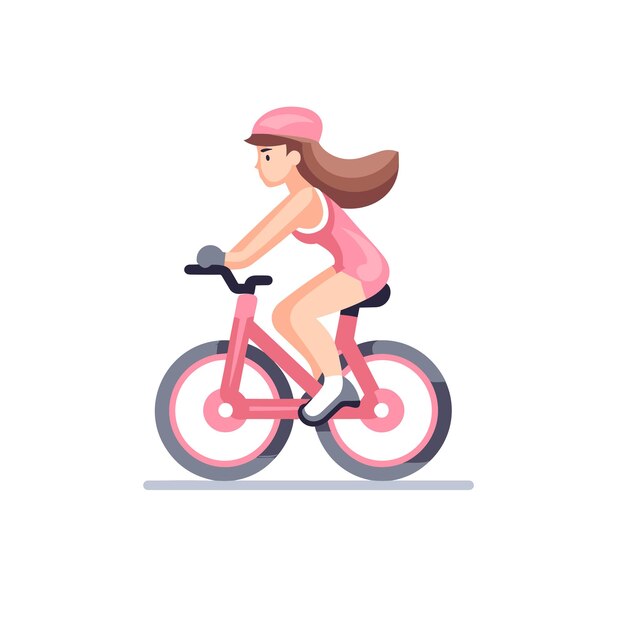 Vector plat icoon een vrouw die op een fiets rijdt met een roze helm