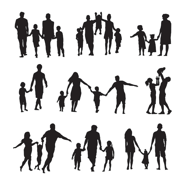 Vector plat ontwerp familie set moeder vader zoon silhouet illustratie