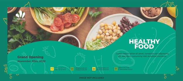 Vector vector plat ontwerp gezond voedsel facebook cover sjabloon