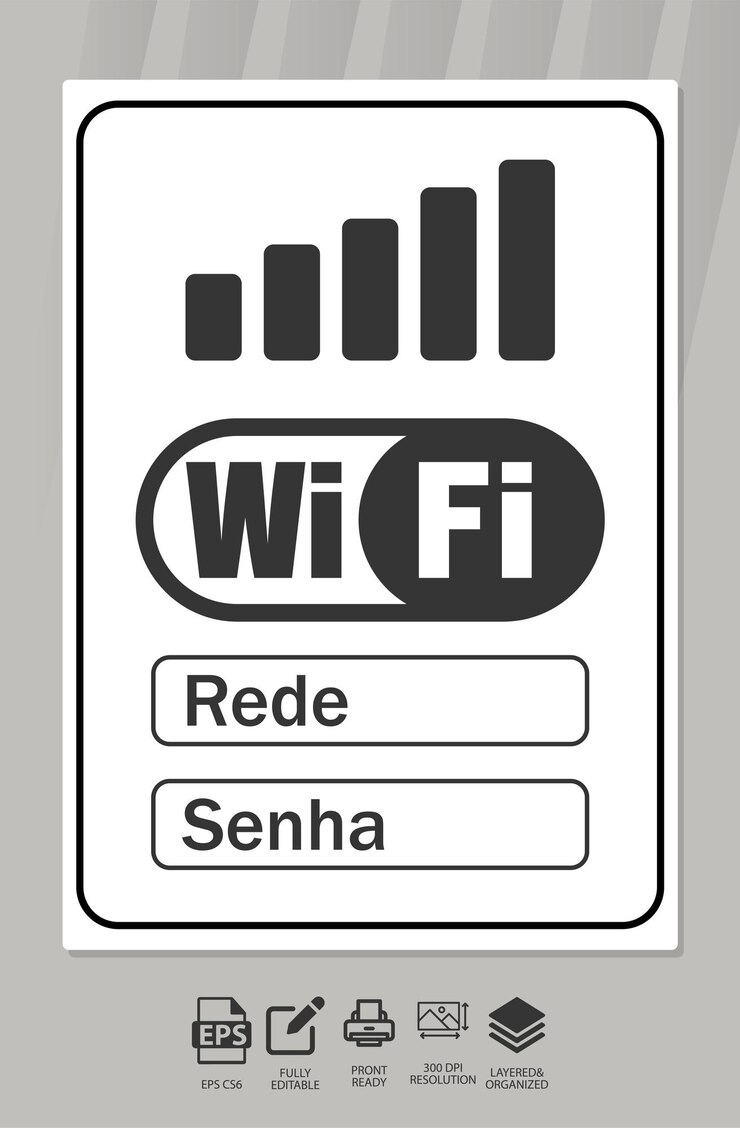 Vector vector plate for printing wifi network and password in brazilian portuguese