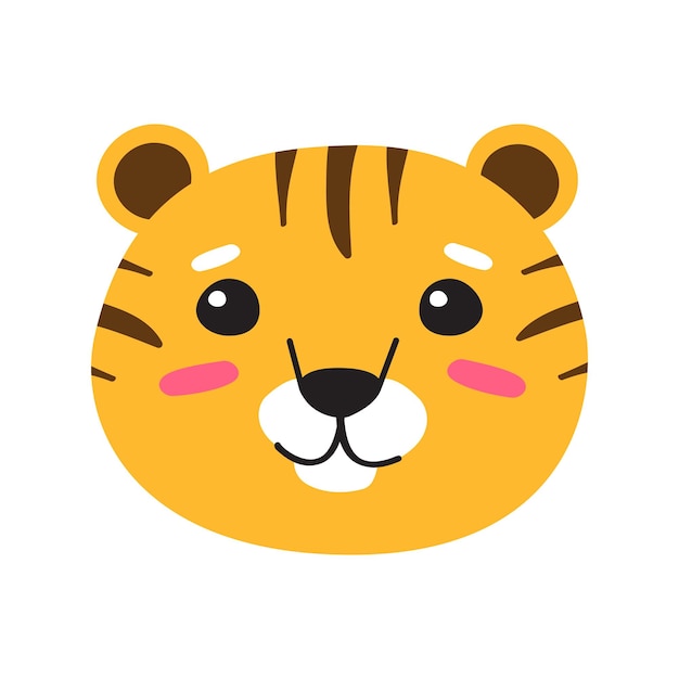 Vector platte cartoon hand getekende tijger gezicht hoofd