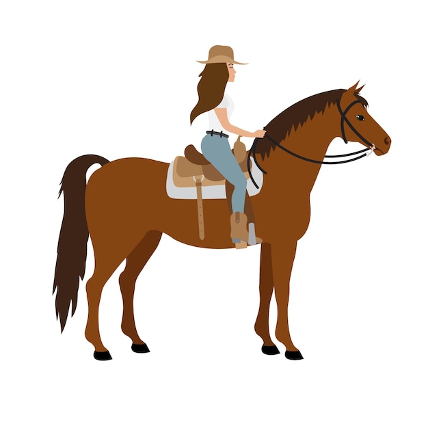 Vector platte cowboy vrouw meisje western horse