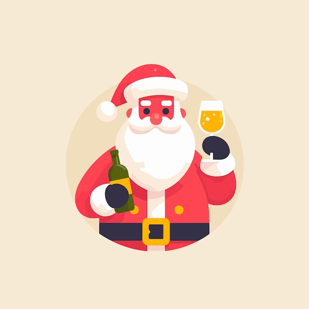 Vector platte illustratie van de kerstman met een drankje kerstman logo ai gegenereerd