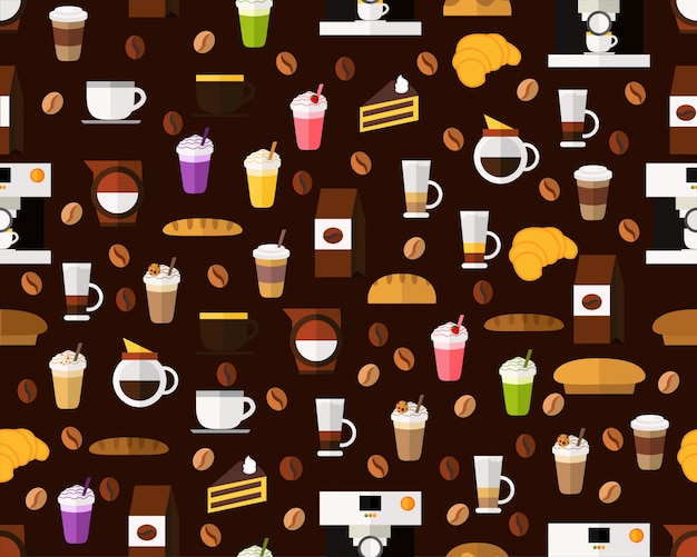 Vector platte naadloze textuur patroon koffie en bakkerij.