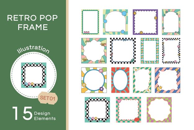 Vector platte Retro pop frame Set1