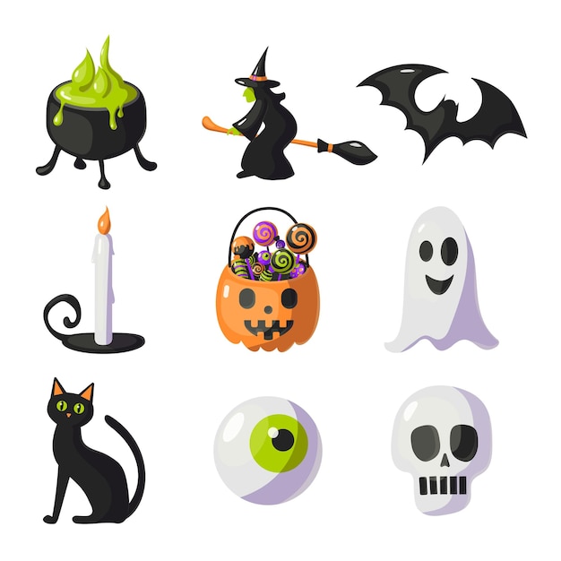 Vector vector platte set met halloween