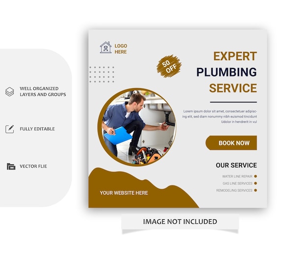 Vector plumbing service social media post template