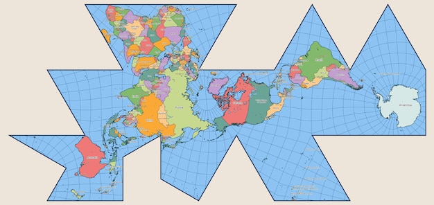 Vector Political World Map Fuller Projection Dymaxion World map