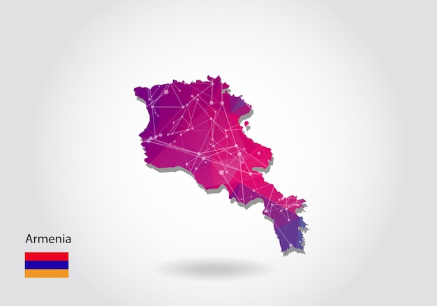 Vector polygonal armenia map. low poly design. map made of triangles on white background. geometric rumpled triangular low poly style gradient graphic, line dots, ui design.