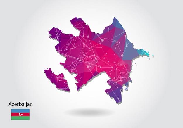 Vector polygonal azerbaijan map. low poly design. map made of triangles on white background. geometric rumpled triangular low poly style gradient graphic, line dots, ui design.