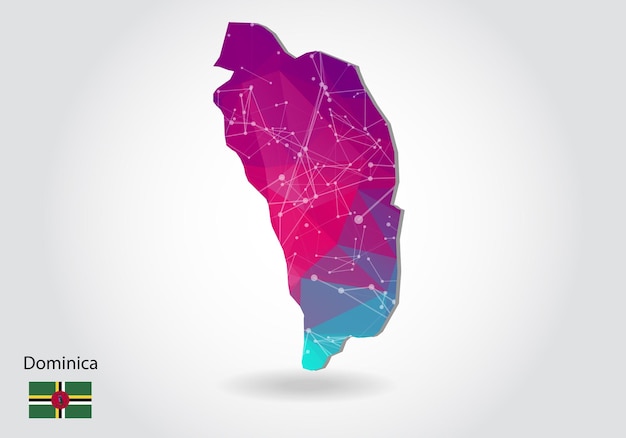 vector polygonal dominica map. low poly design. map made of triangles on white background. geometric rumpled triangular low poly style gradient graphic, line dots, ui design.