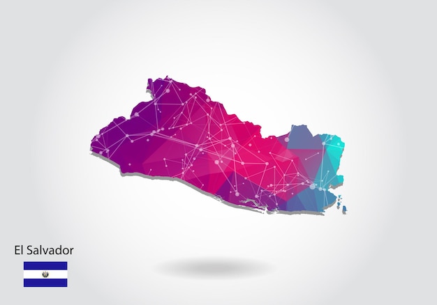 Vector polygonal el Salvador map. Low poly design. map made of triangles on white background. geometric rumpled triangular low poly style gradient graphic, line dots, UI design.