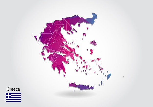 Mappa di grecia poligonale vettoriale. design basso poli. mappa fatta di triangoli su sfondo bianco. grafica sfumata geometrica triangolare sgualcita in stile low poly, punti di linea, design dell'interfaccia utente.