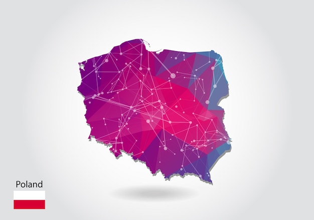 Vector polygonal Poland map. Low poly design. map made of triangles on white background. geometric rumpled triangular low poly style gradient graphic, line dots, UI design.