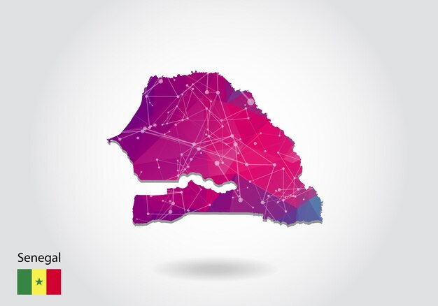 Vector polygonal senegal map. Low poly design. map made of triangles on white background. geometric rumpled triangular low poly style gradient graphic, line dots, UI design.