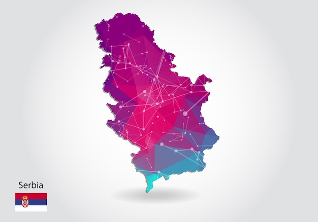 Vector polygonal Serbia map. Low poly design. map made of triangles on white background. geometric rumpled triangular low poly style gradient graphic, line dots, UI design.