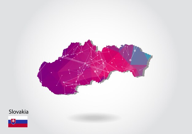 Vector vector polygonal slovakia map. low poly design. map made of triangles on white background. geometric rumpled triangular low poly style gradient graphic, line dots, ui design.