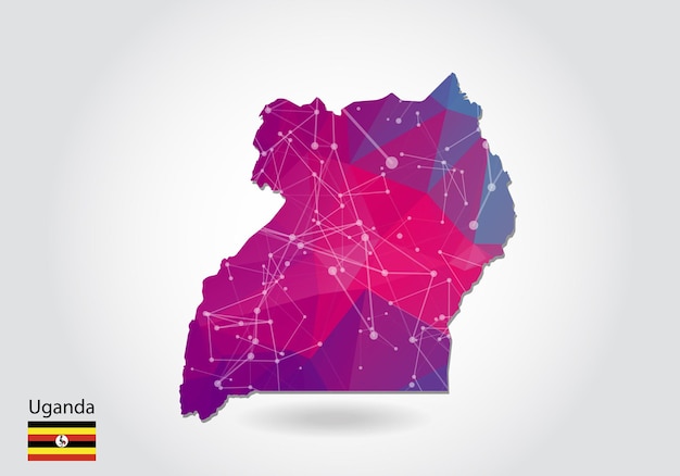 Mappa poligonale dell'uganda di vettore. design basso poli. mappa fatta di triangoli su sfondo bianco. grafica sfumata geometrica triangolare sgualcita in stile low poly, punti di linea, design dell'interfaccia utente.