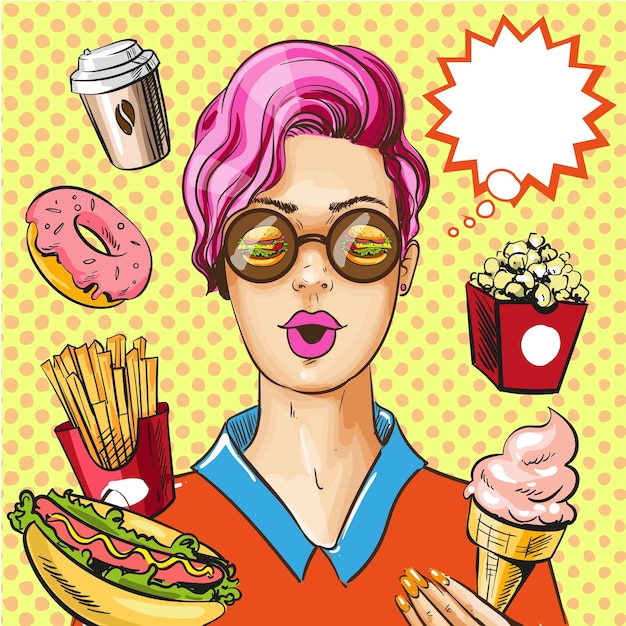 Vettore vector pop art illustrazione del concetto di fast food