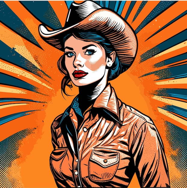 Vector vector pop art pinup illustration of a rodeo girl