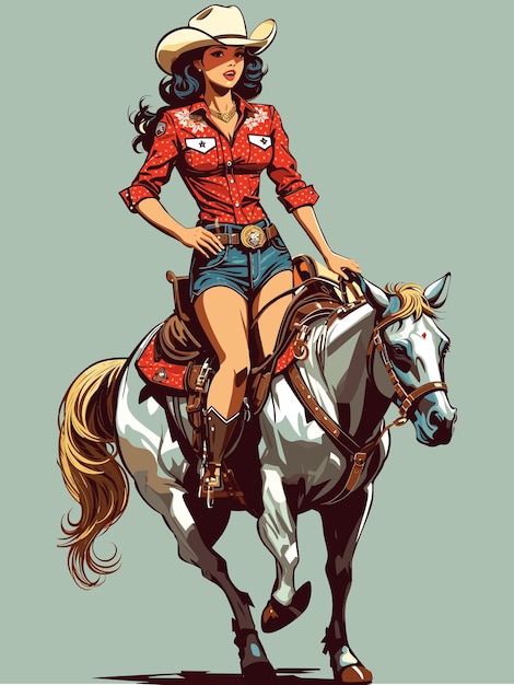 Vettore illustrazione di pinup pop art vettoriale di una ragazza da rodeo