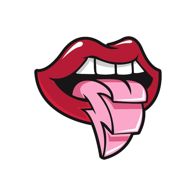 Vector pop art of talking red lips Tongue hanging out