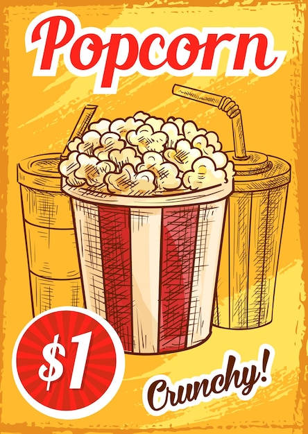 Vector vector popcorn menu sketch cinema cafe poster