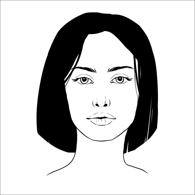 Vector vector portrait of beautiful woman in black and white gentle silhouette fashion illustration