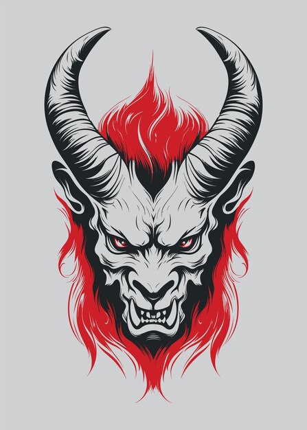 Vector portrait of devil with horns on light background