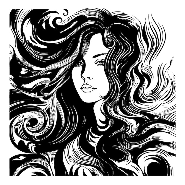 Vector portrait of a fashionable young beautiful girl with tousled hair