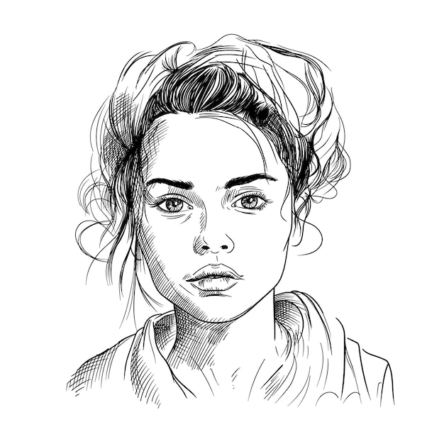 Vector vector portrait of a fashionable young beautiful girl with tousled hair