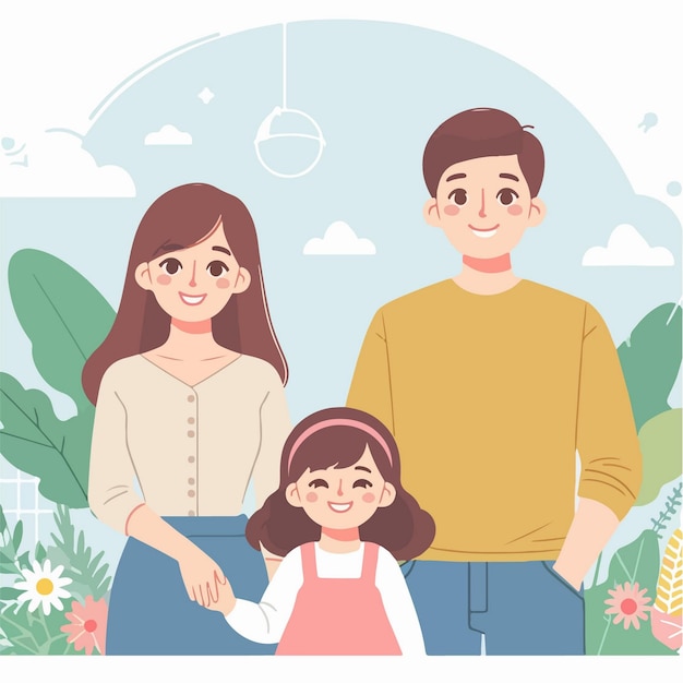 Vector vector portrait of happy family cartoon illustration