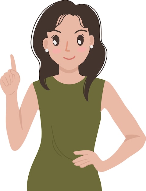 Vector portrait of young bussiness woman gesture pointing up pose illustration