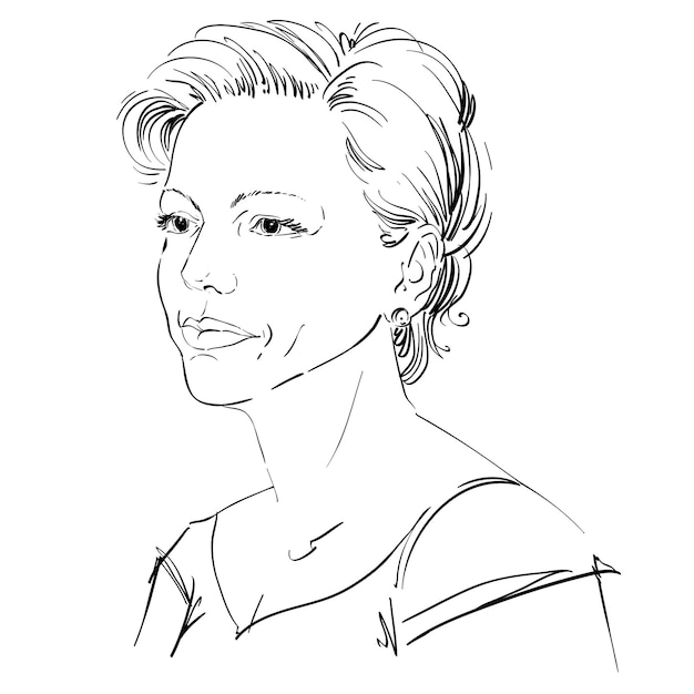 Vector portret van aantrekkelijke vrouw, illustratie van knappe serieuze vrouw. Persoon emotionele gezichtsuitdrukking.