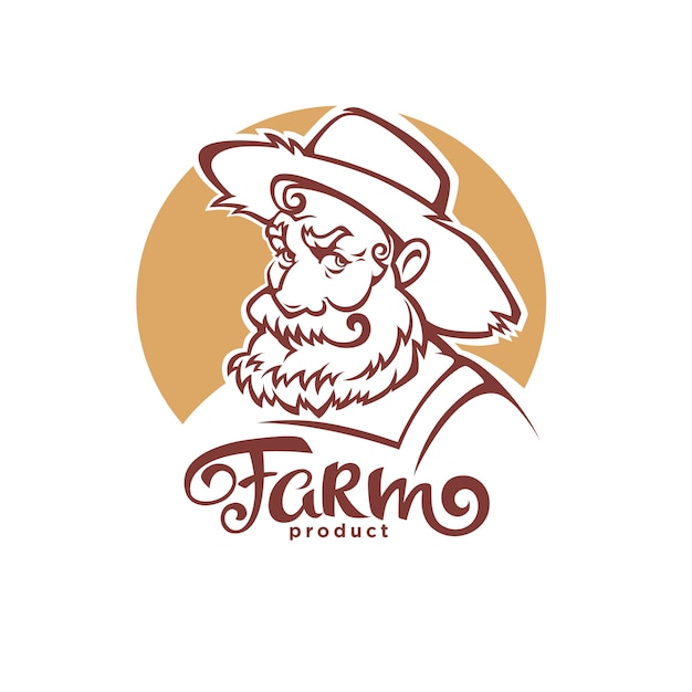 Vector portret van oude boer in hoed en boerderij belettering samenstelling voor uw logo
