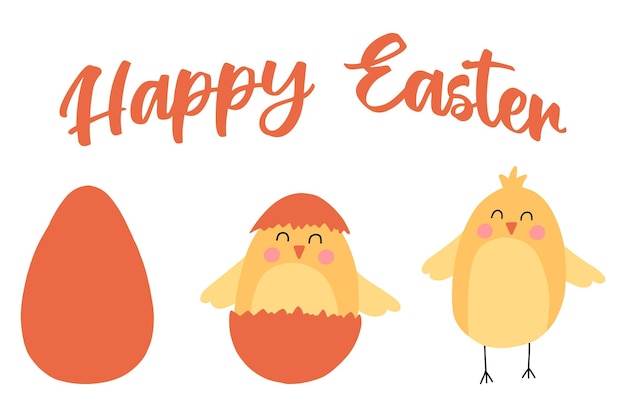 Vector postcard for Easter. Easter card with a chicken in an egg. Vector illustration