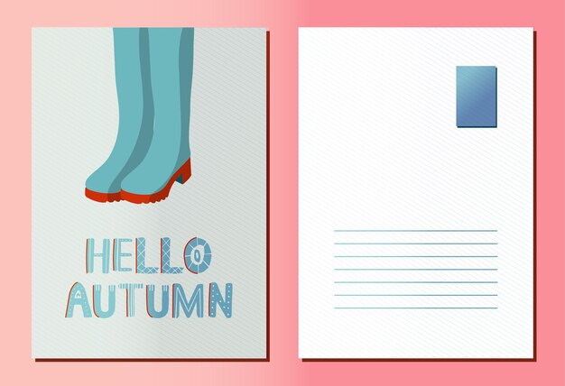 Vector postcard with autumn rubber boots illustration