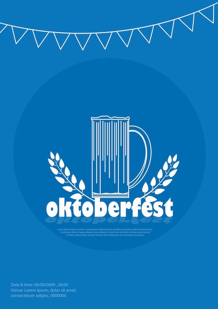 Vector poster of Beer festival advertisement , Oktoberfest template. Vintage card glass bottle, cup