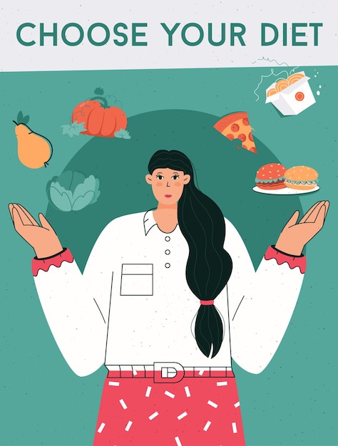 Poster vettoriale di scegli il tuo concetto di dieta diet